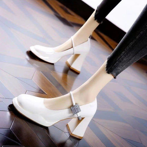 Ladies Round Toe Mary Jane Block Heels